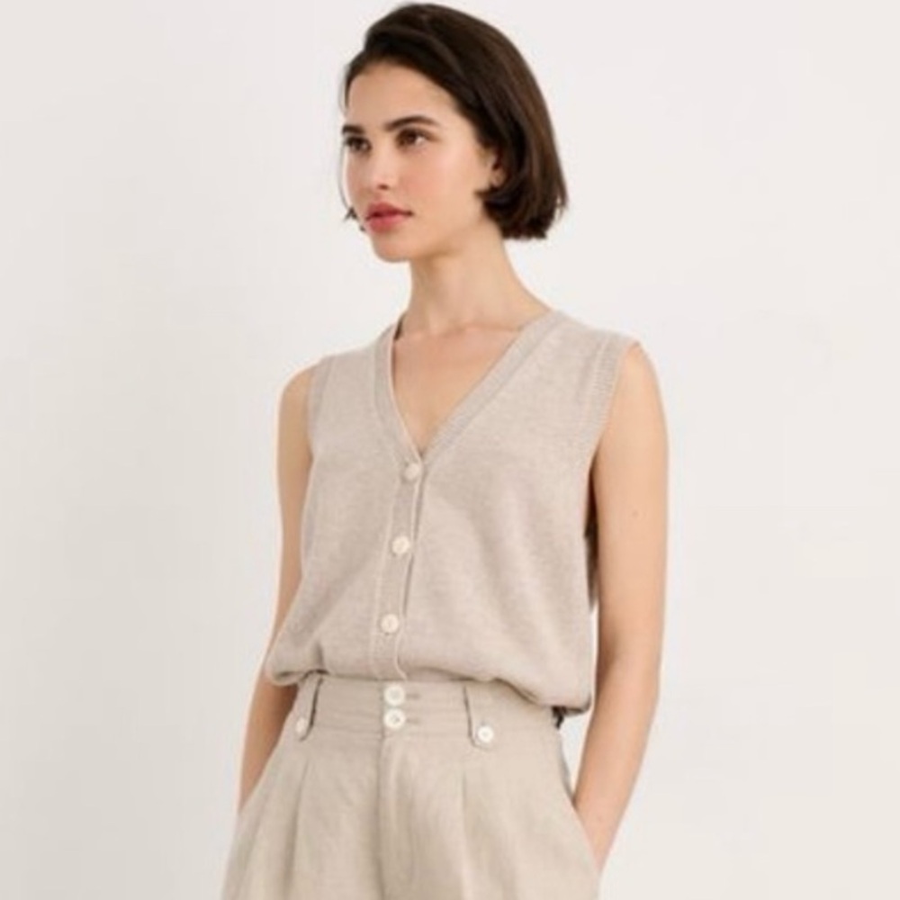 Alex Mill Emilia Sweater Vest Oatmeal Cotton Linen - Picture 3 of 9